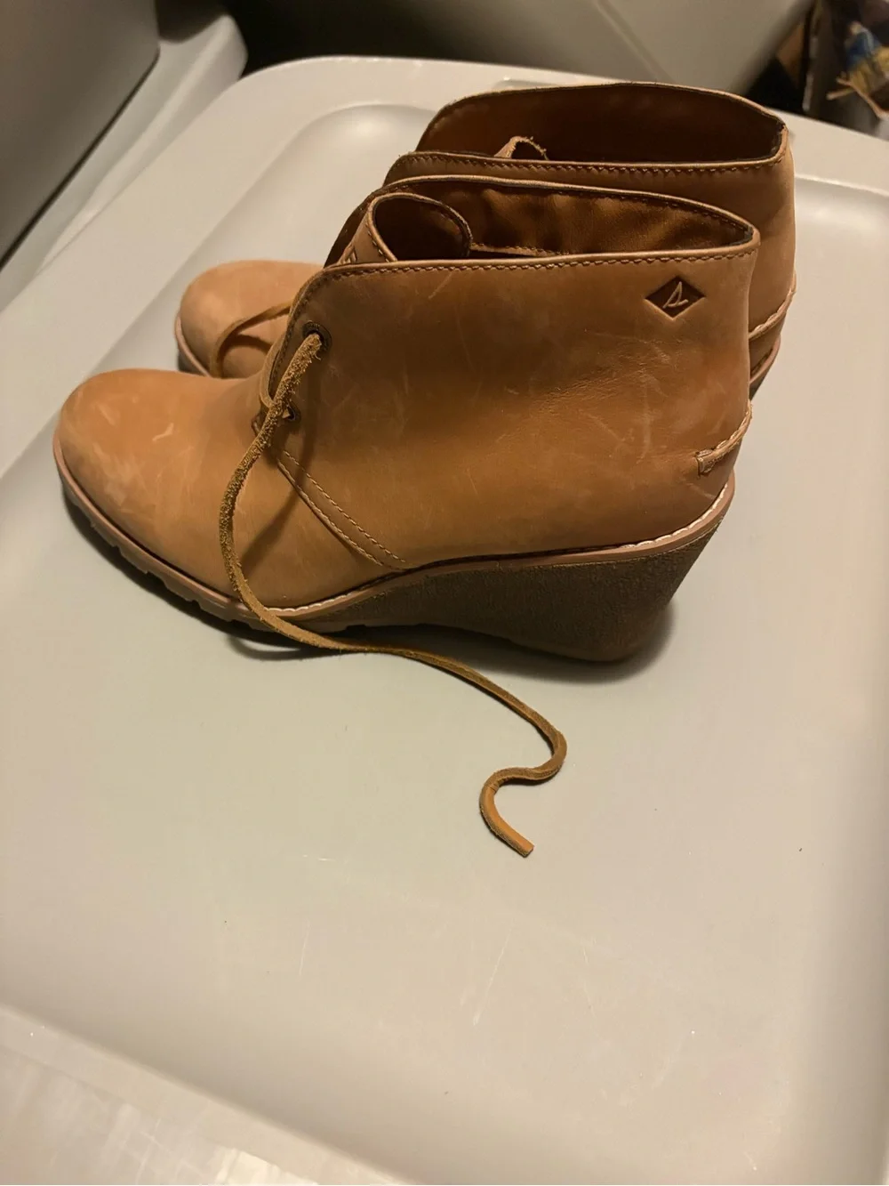 Sperry Women's Tan Lace-Up Wedge Ankle Boots
